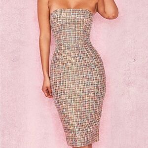 House of CB Strapless Multicolor Tweed Dress